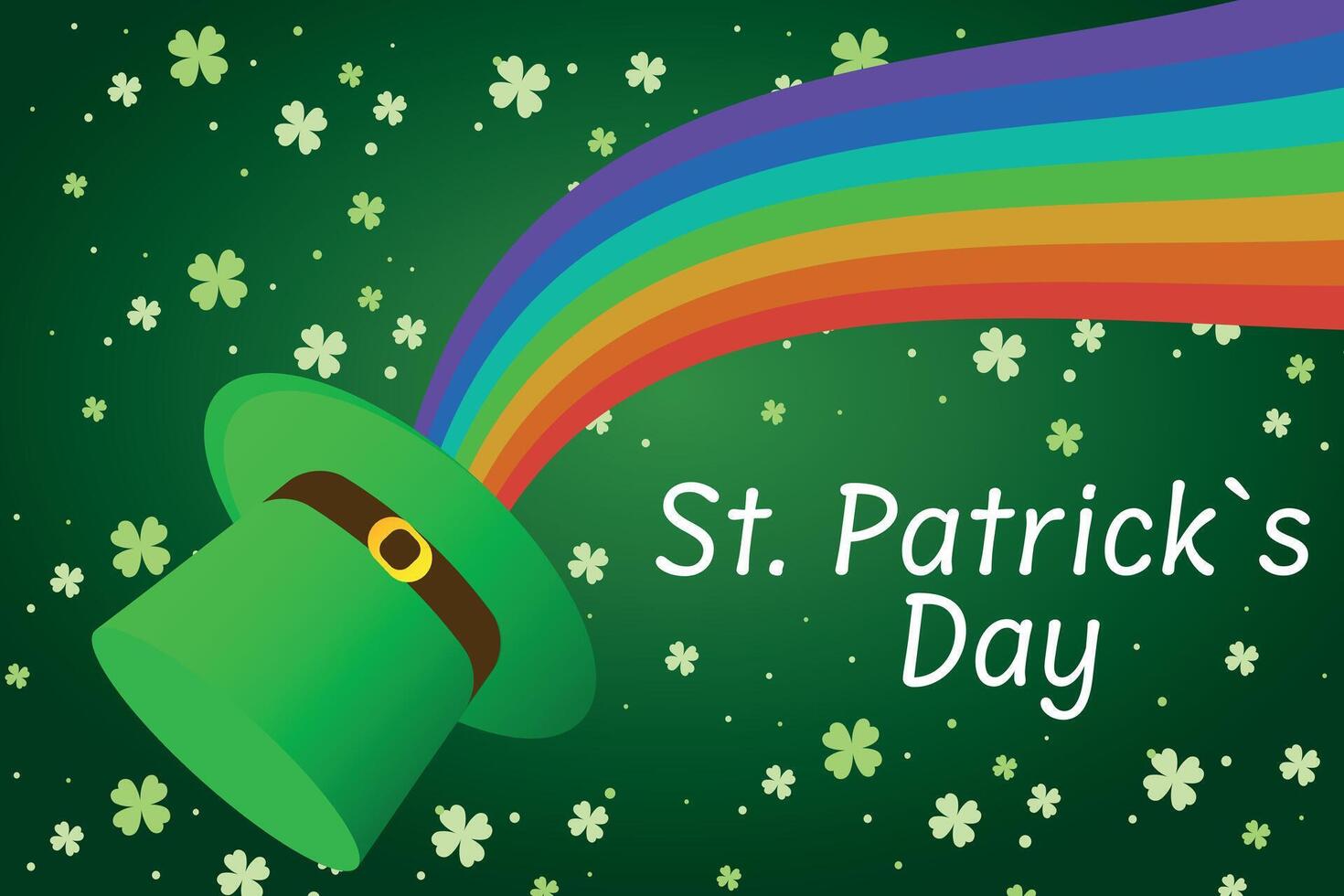 Leprechaun hat with rainbow and golden shamrocks on a green background celebrating St. Patrick's Day vector