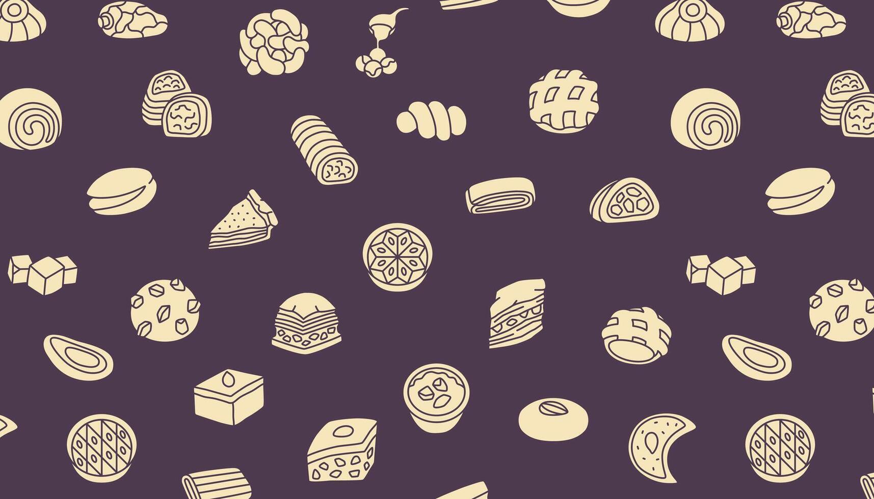 Pattern of various pastries and baked goods vector