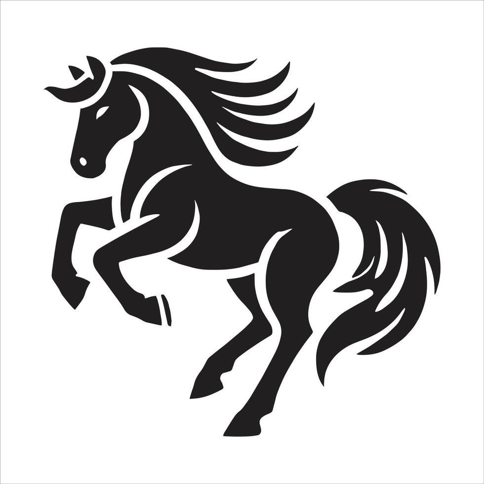 A black horse with long mane on a white background vector