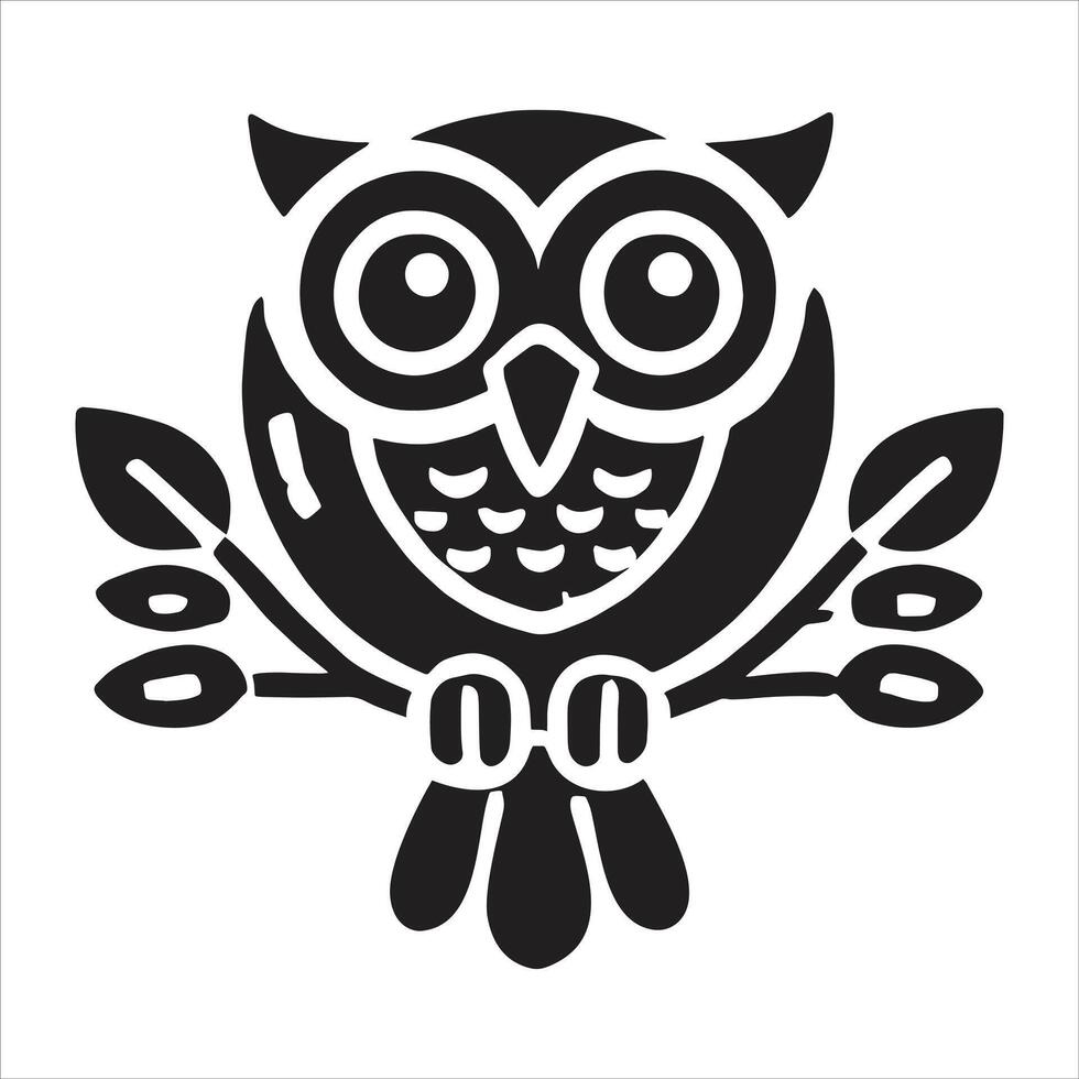 An owl is sitting on a branch with leaves vector