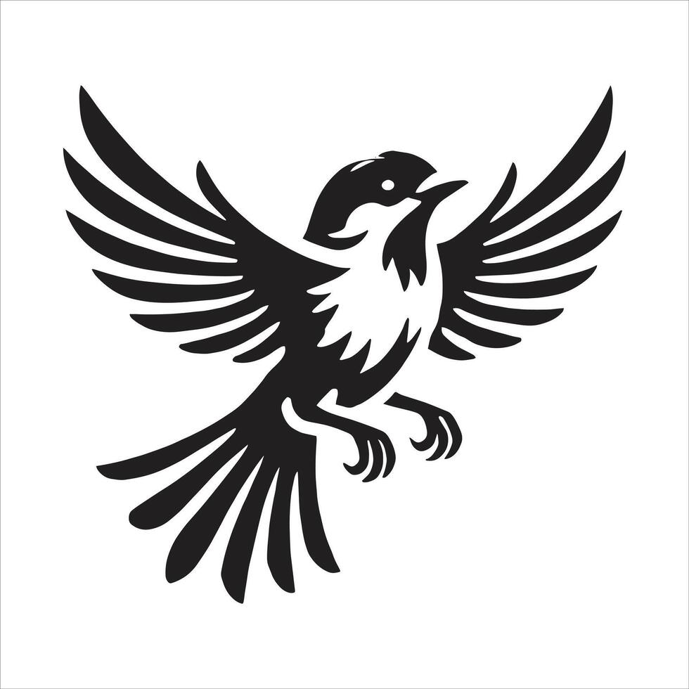 A black and white bird flying on a white background vector