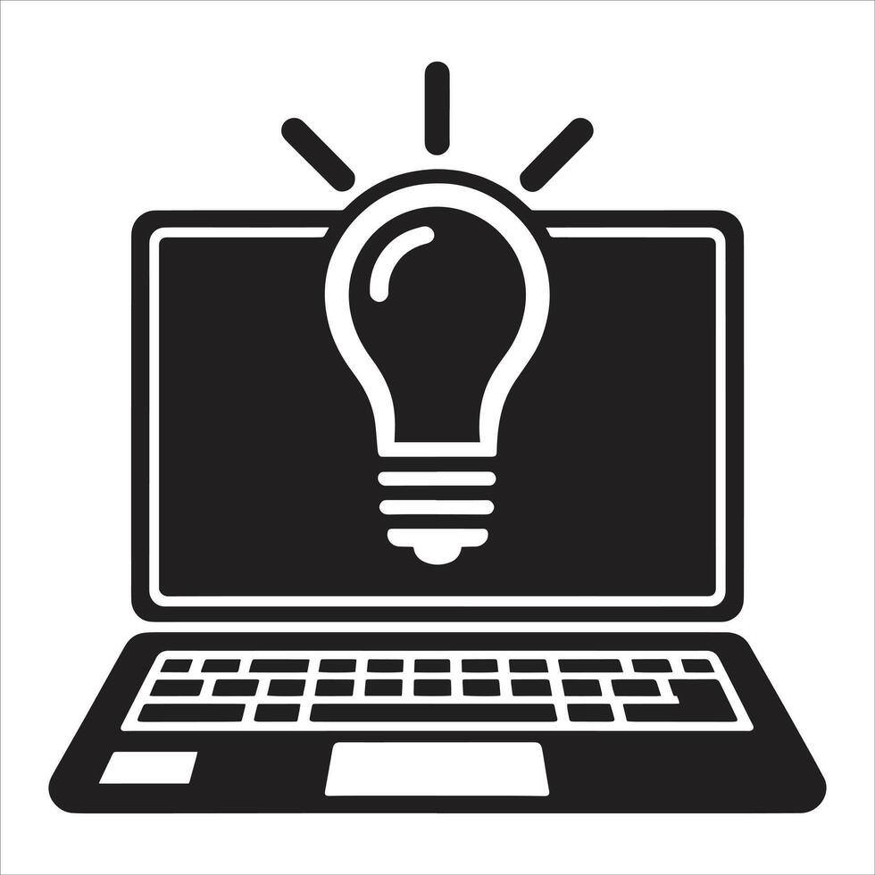 Laptop with light bulb icon illustration vector