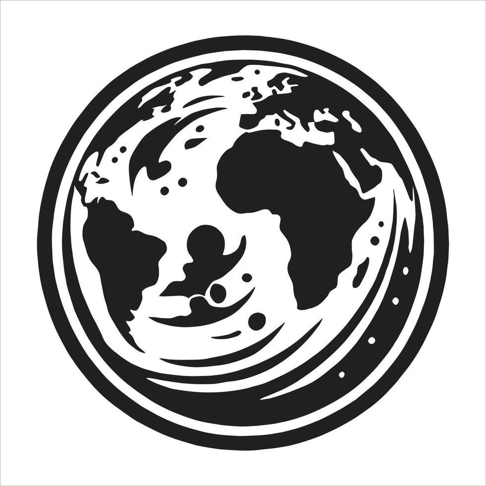 The earth is in a circle with a black and white logo vector
