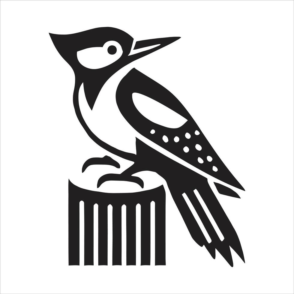 A black and white illustration of a bird sitting on a post vector
