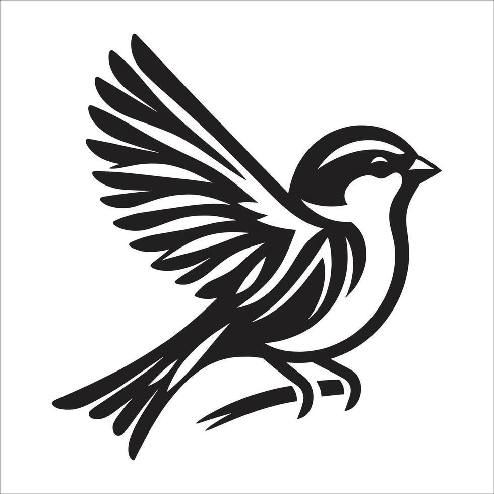 A black and white illustration of a bird flying vector