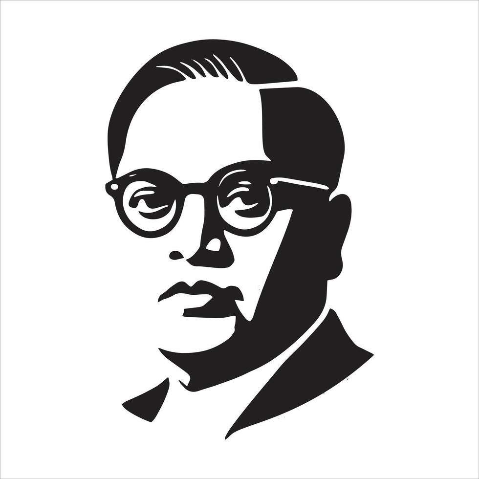 The man in glasses is shown in a black and white silhouette vector