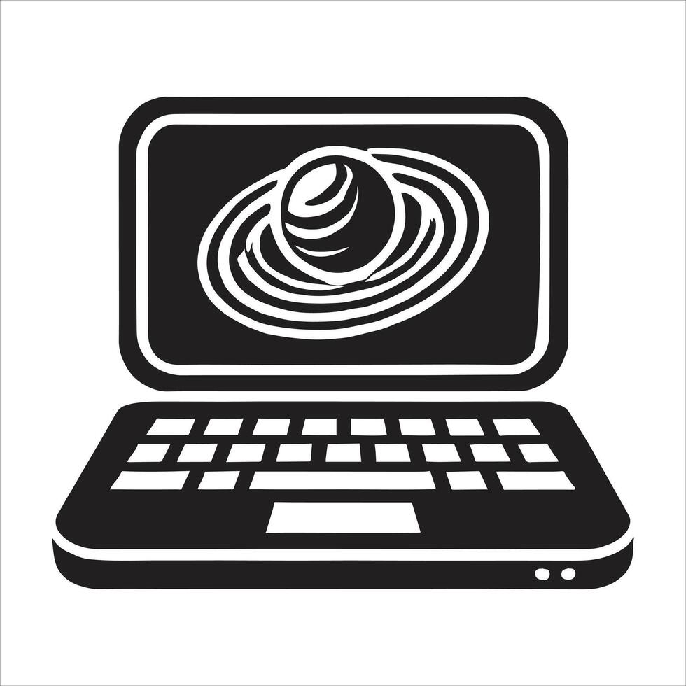 Laptop computer with saturn symbol vector