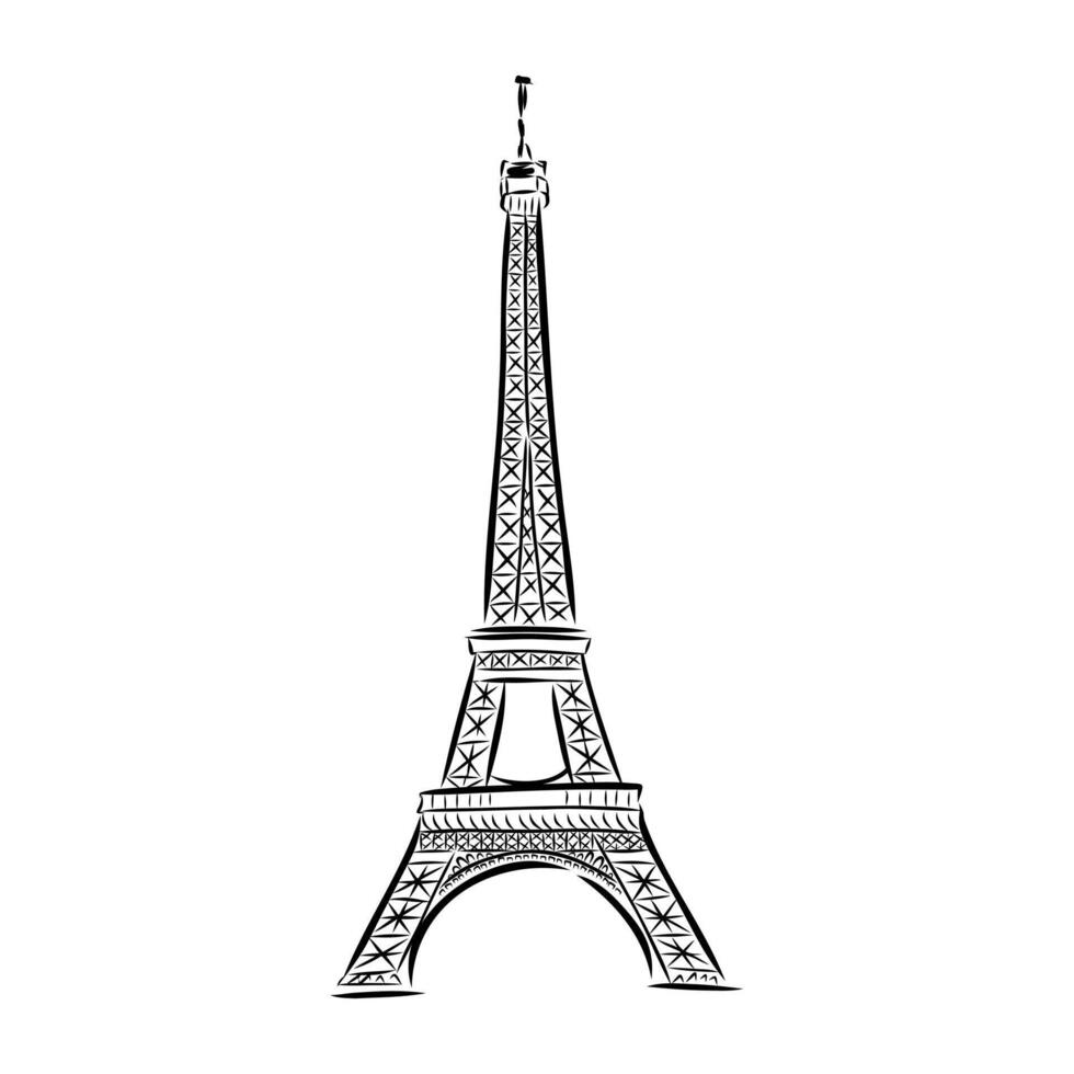 the eiffel tower is drawn in black and white vector