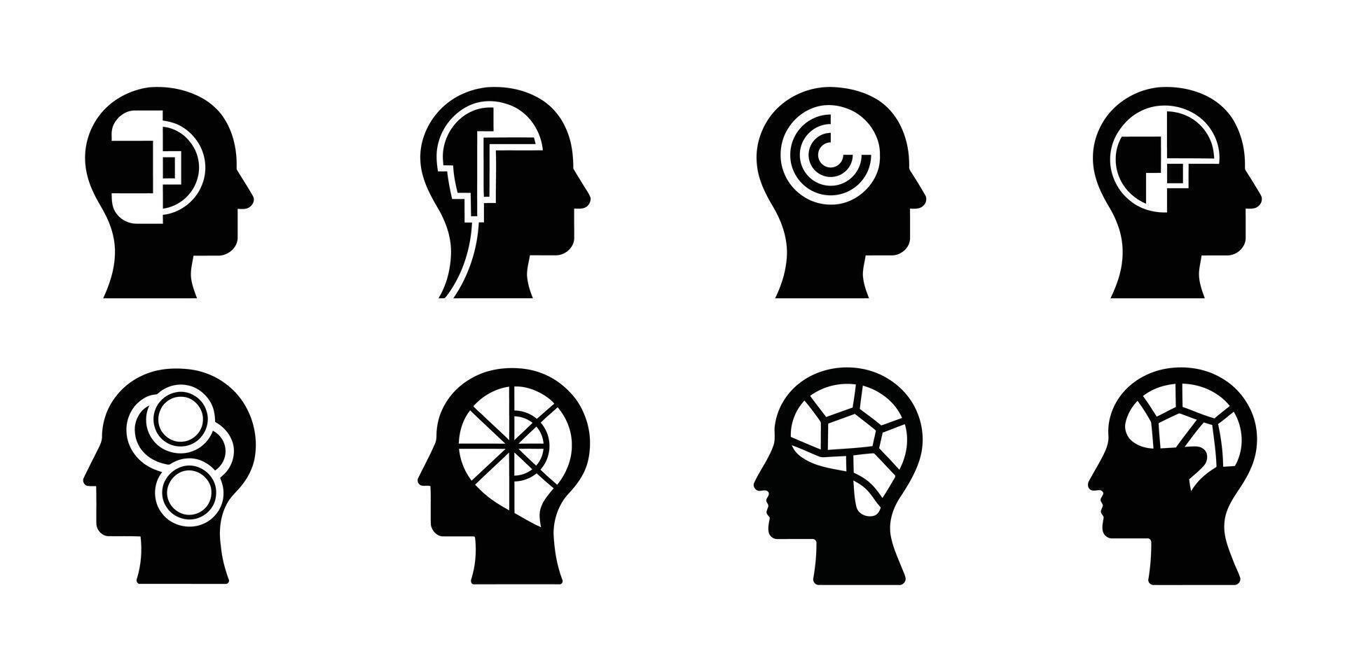 Diverse Human Head Icons Depicting Different Brain Functionality vector