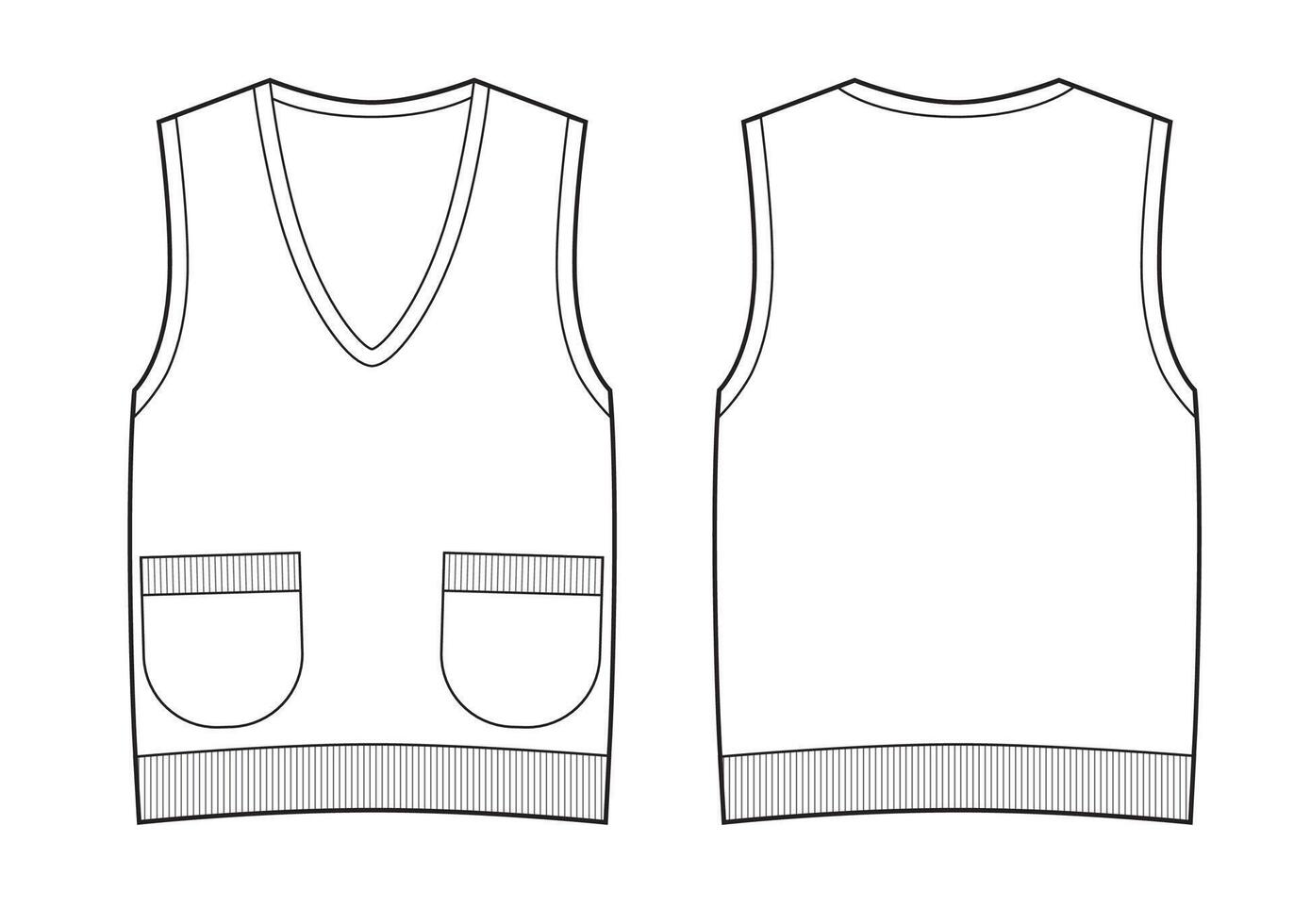 Knitted v-neck vest with pockets on front vector