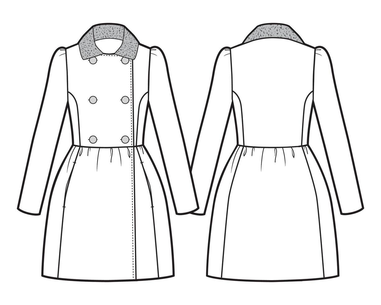 Women's romantic coat. Front and back vector