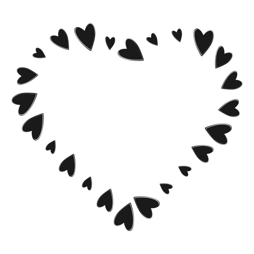 Heart shape hearts Outline frame border Minimalism Monochrome Black Day greeting Copy space Template. Isolated illustration Thematic cards, posters or web promo banner, leaflets, print material vector