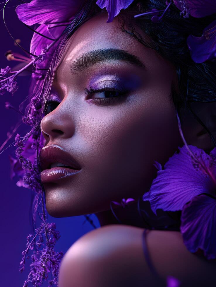 woman album cover for R and B artist with a floral design violet15 photo