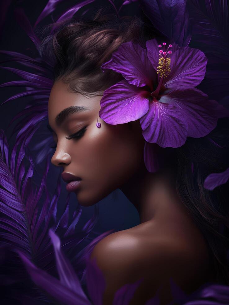 woman album cover for R and B artist with a floral design violet5 photo