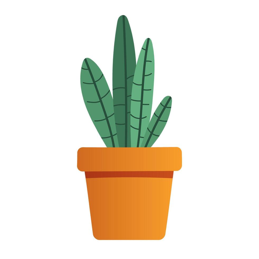 Potted plant with long green leaves in a terracotta pot. Minimalist and modern style for interior design, decor, and botanical themes. Flat illustration isolated on white background. vector