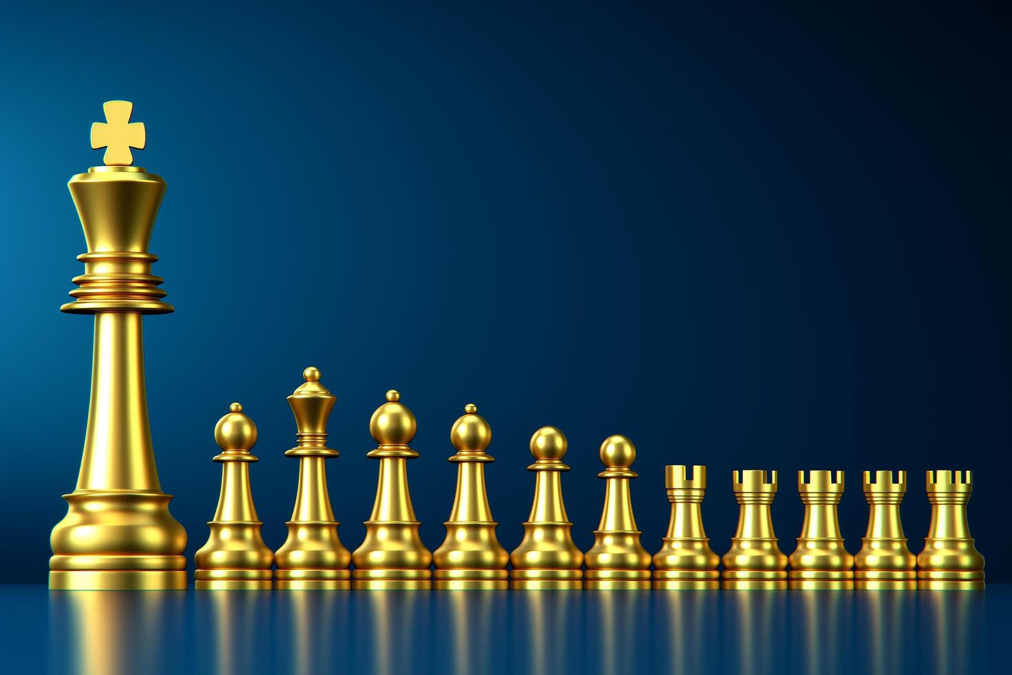 Golden Chess Pieces on Dark Background with Focus on King and Knight in Strategic Setup photo