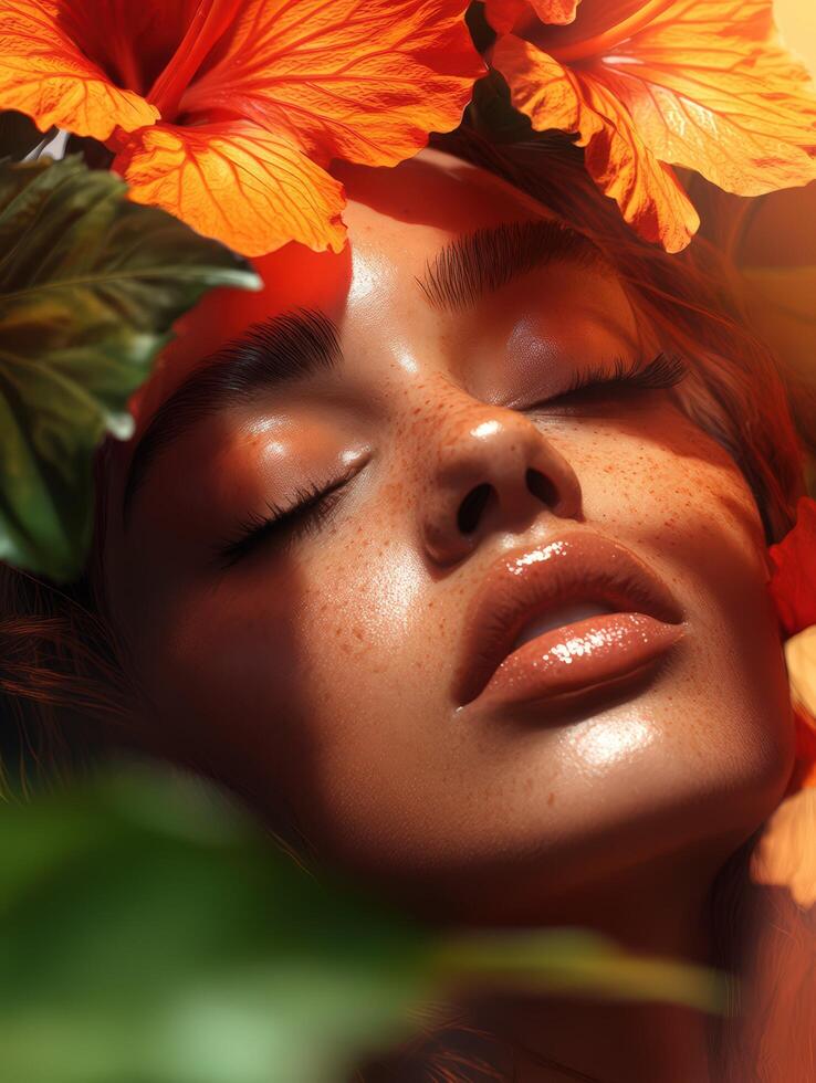 woman album cover for R and B artist with a floral design orange13 photo