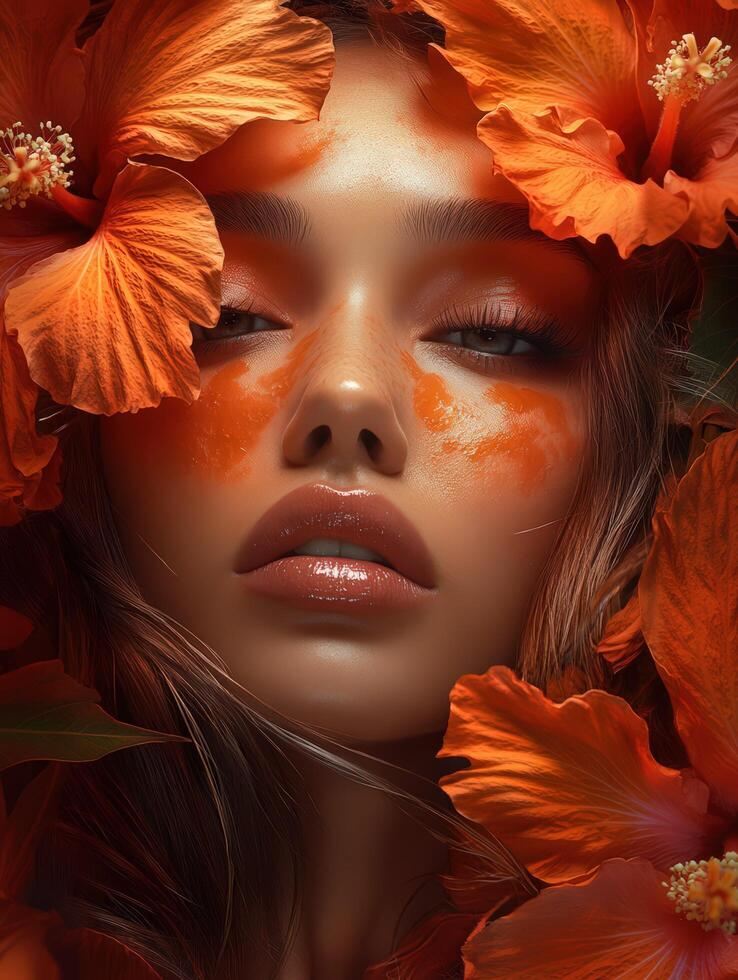 woman album cover for R and B artist with a floral design orange6 photo