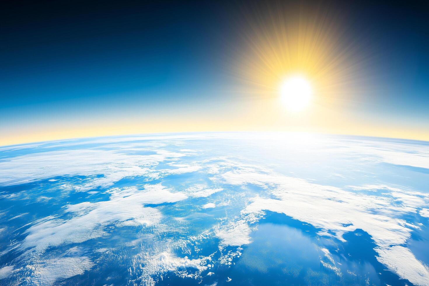 Stunning View of Earth from Space with Sun Rising Over the Horizon in Clear Blue Sky photo