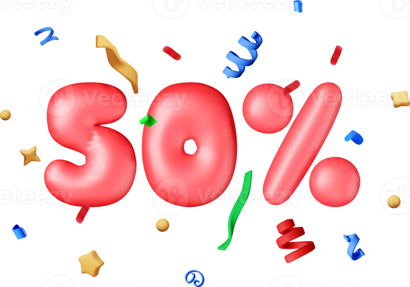 3d sale 50 off percent in red helium balloons png