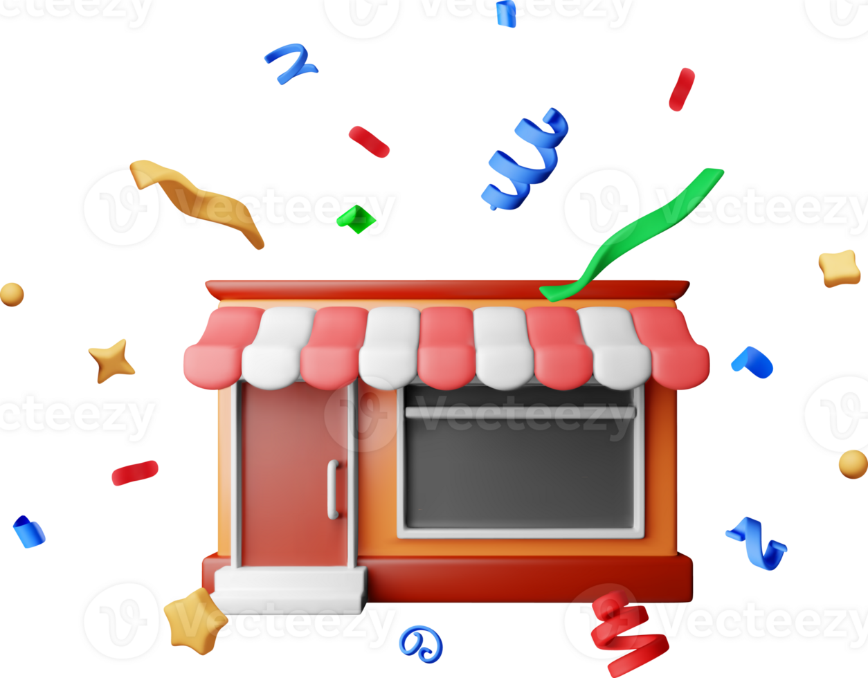 3d store shop with window and door and confetti png