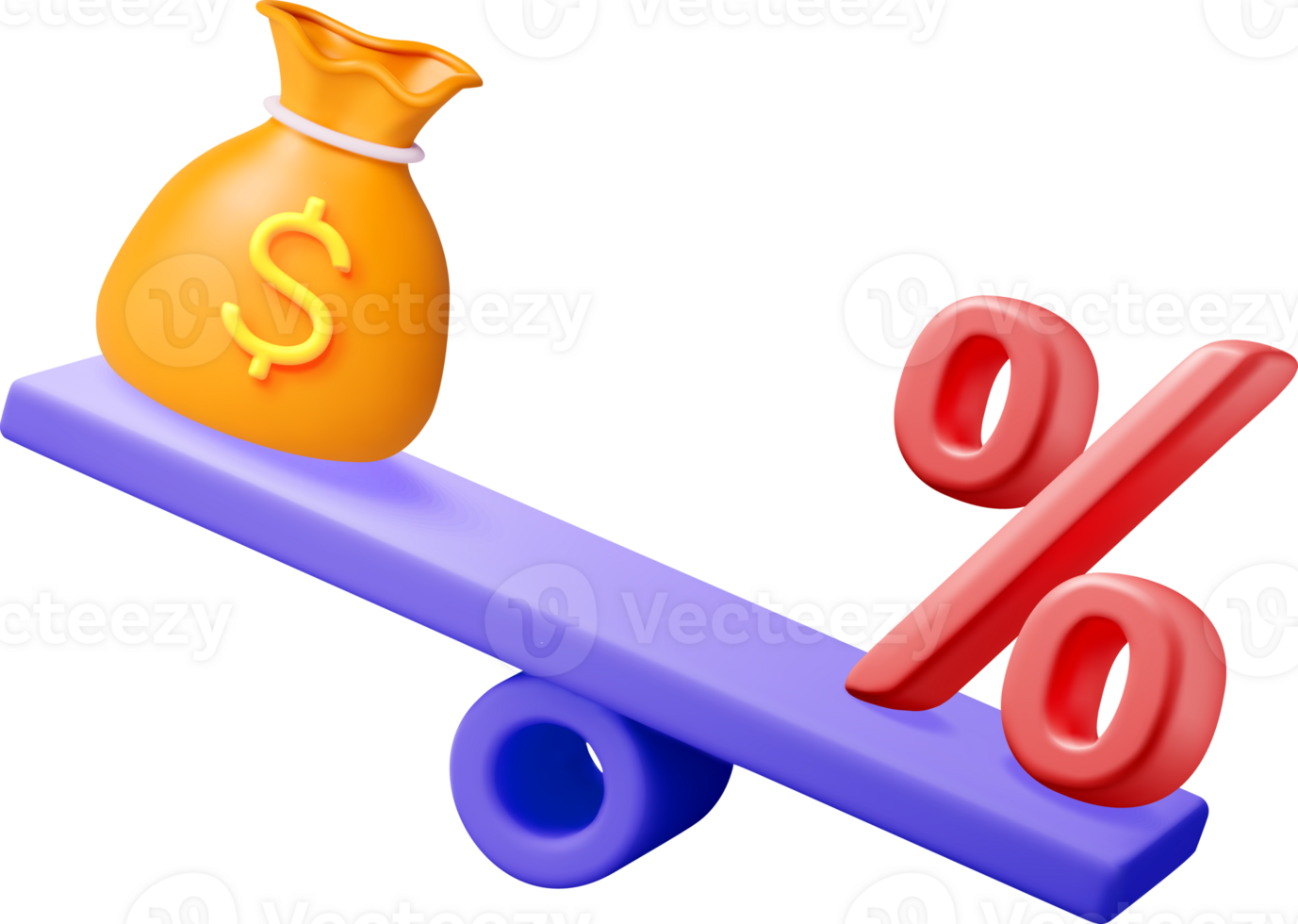 3D balancing money bag and percentage on weight png