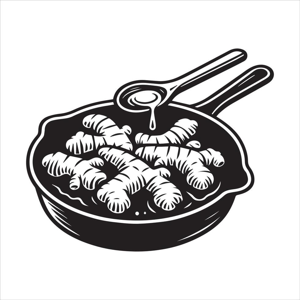 Ginger Sizzling on the Pan Kitchen Bliss vector