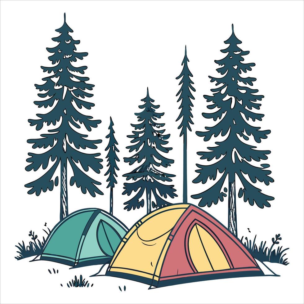 Camping tent and tree design vector