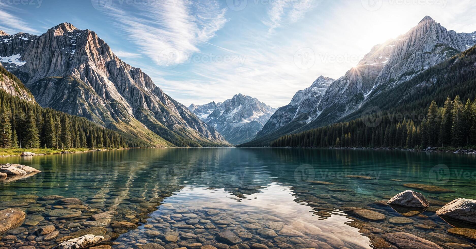 Beautiful mountain lake with mountains in the background photo