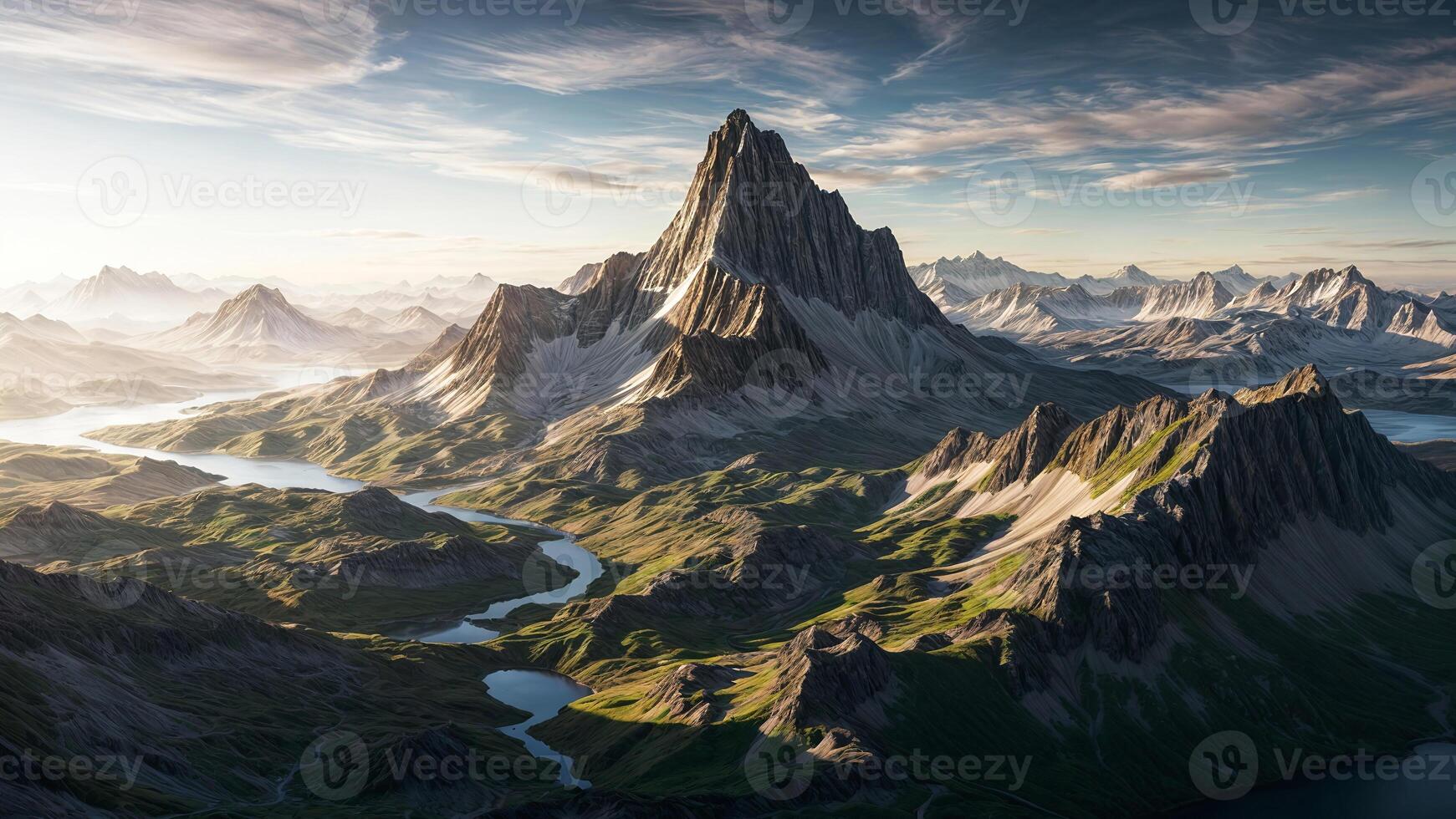 A mountain range with water and mountains photo