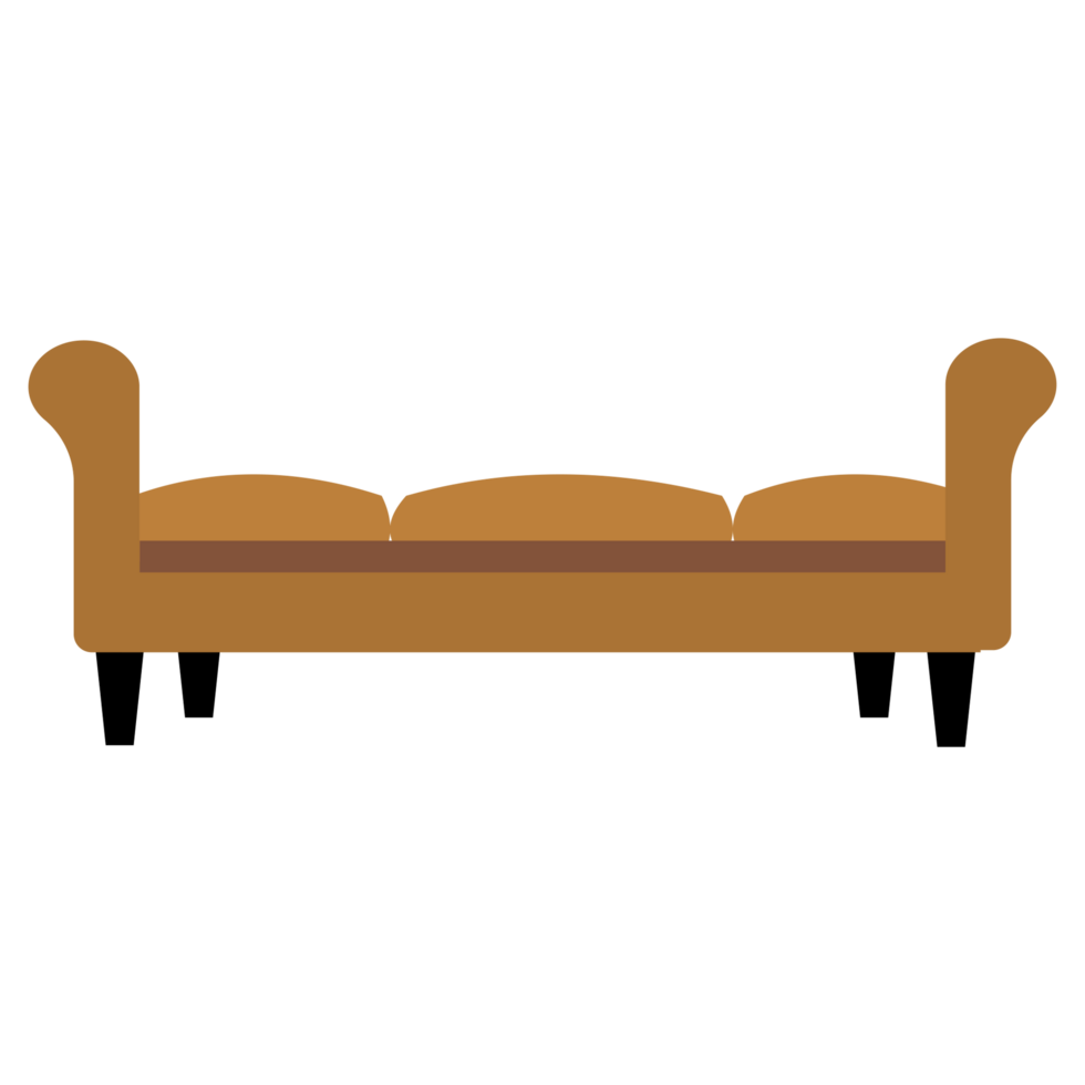 a brown couch on a transparent background png