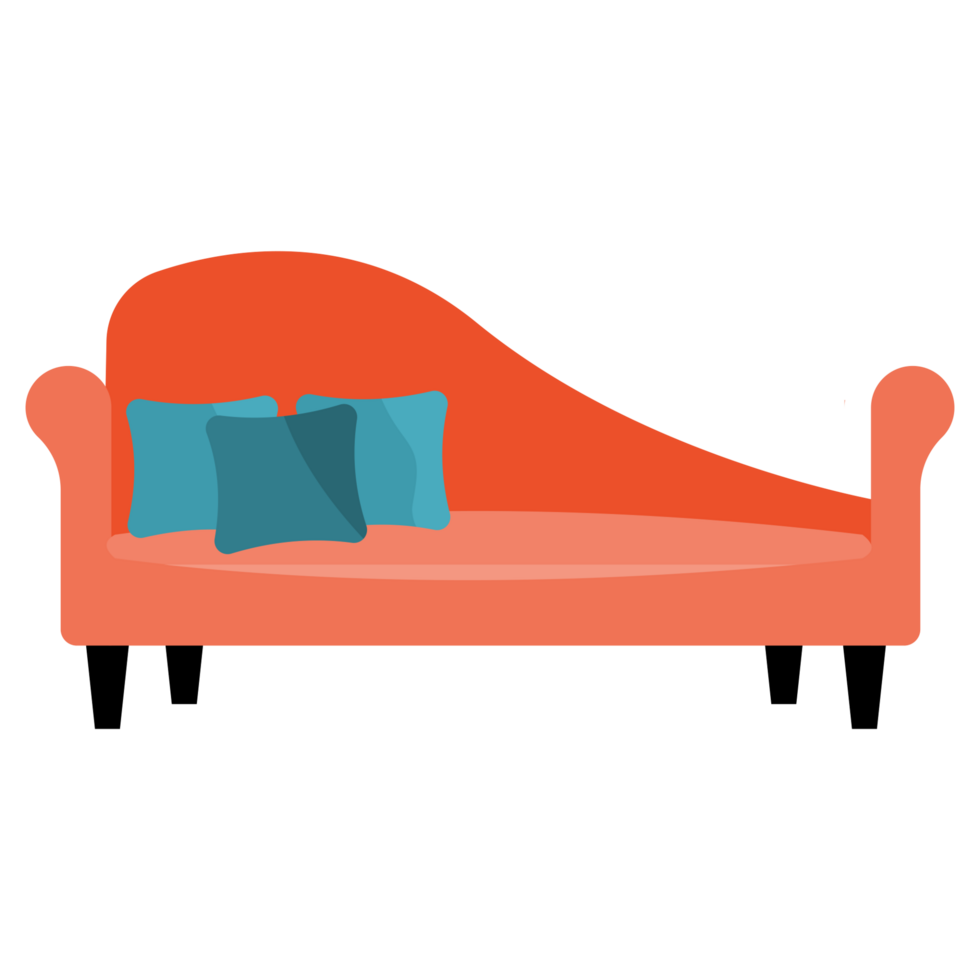 a couch with pillows on it, on a transparent background png