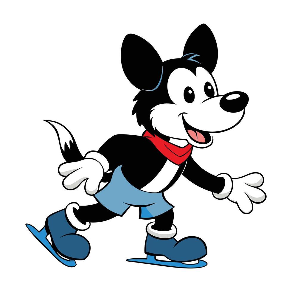Skating Pup Cute Border Collie Playing Ice Skating vector