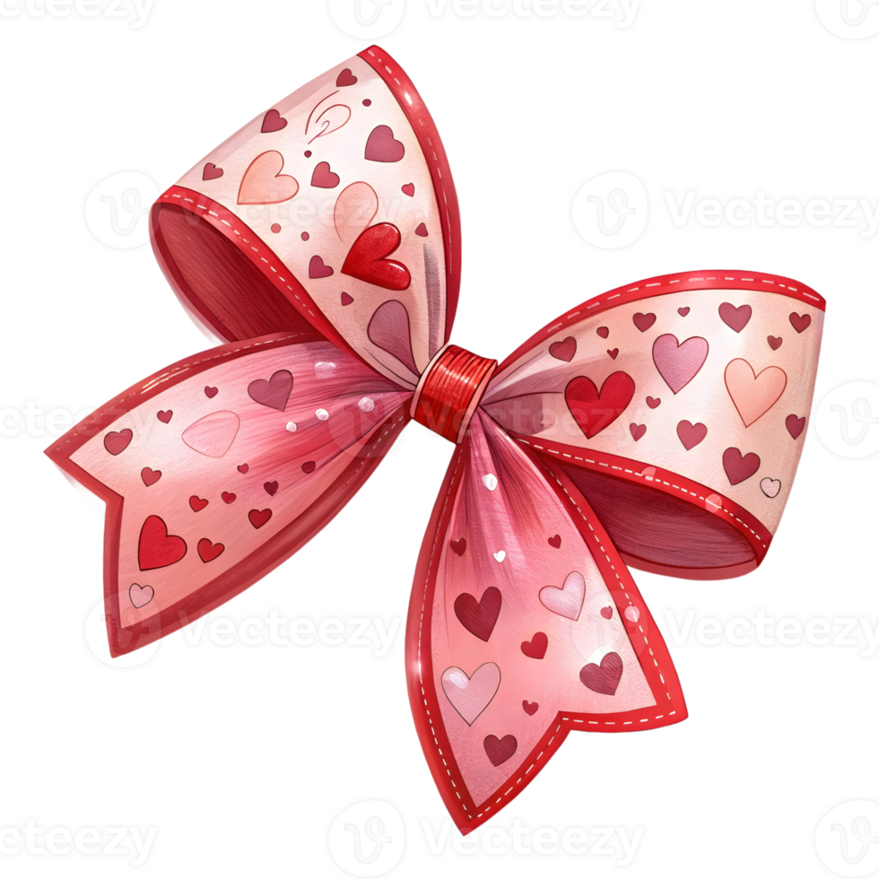 Decorative red bow with heart patterns ideal for festive occasions and gift wrapping collections png