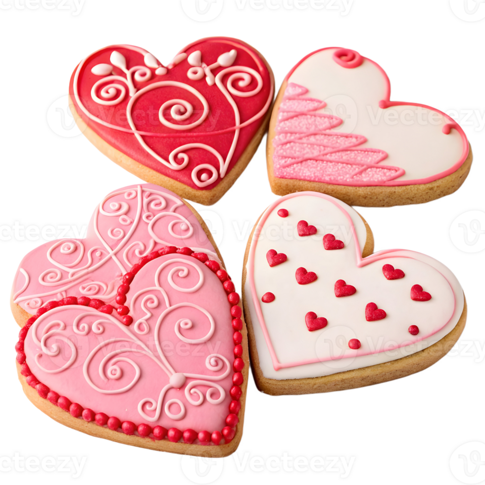 Beautifully decorated heart-shaped cookies perfect for celebrations and special occasions png