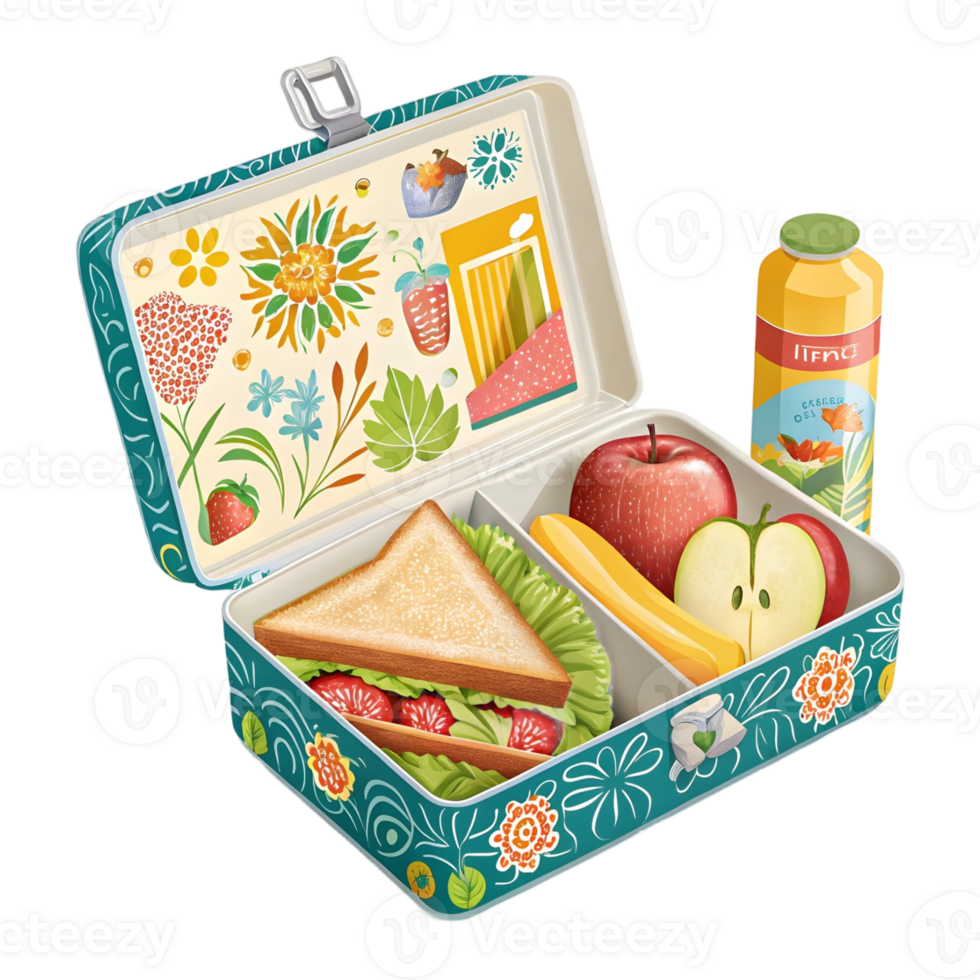 Colorful lunchbox filled with healthy food items for a midday meal in a bright setting png