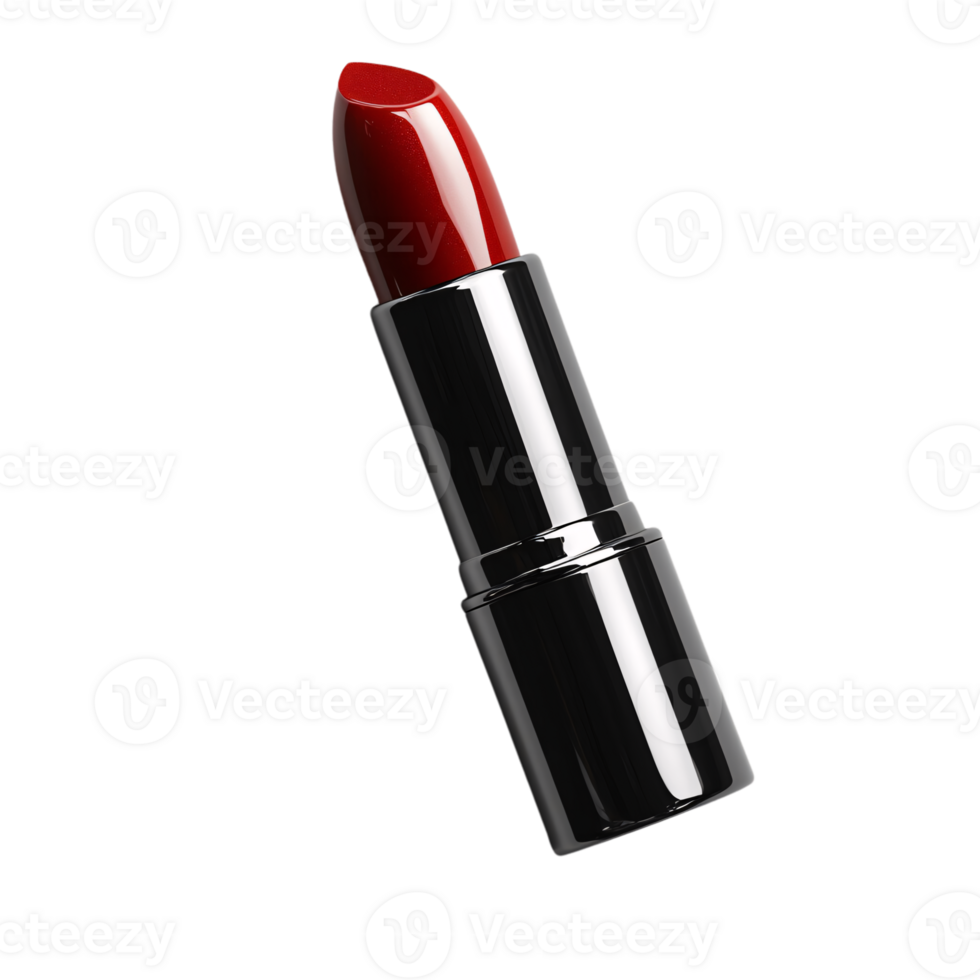 A classic, bold red lipstick in a shiny, black tube, angled to highlight its rich color and sophisticated, timeless elegance png