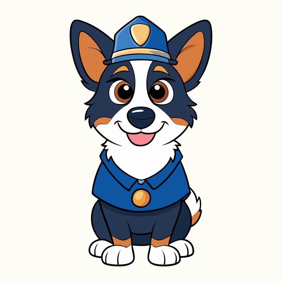 Pup Patrol Cute Border Collie Police Cartoon Doodle Art vector