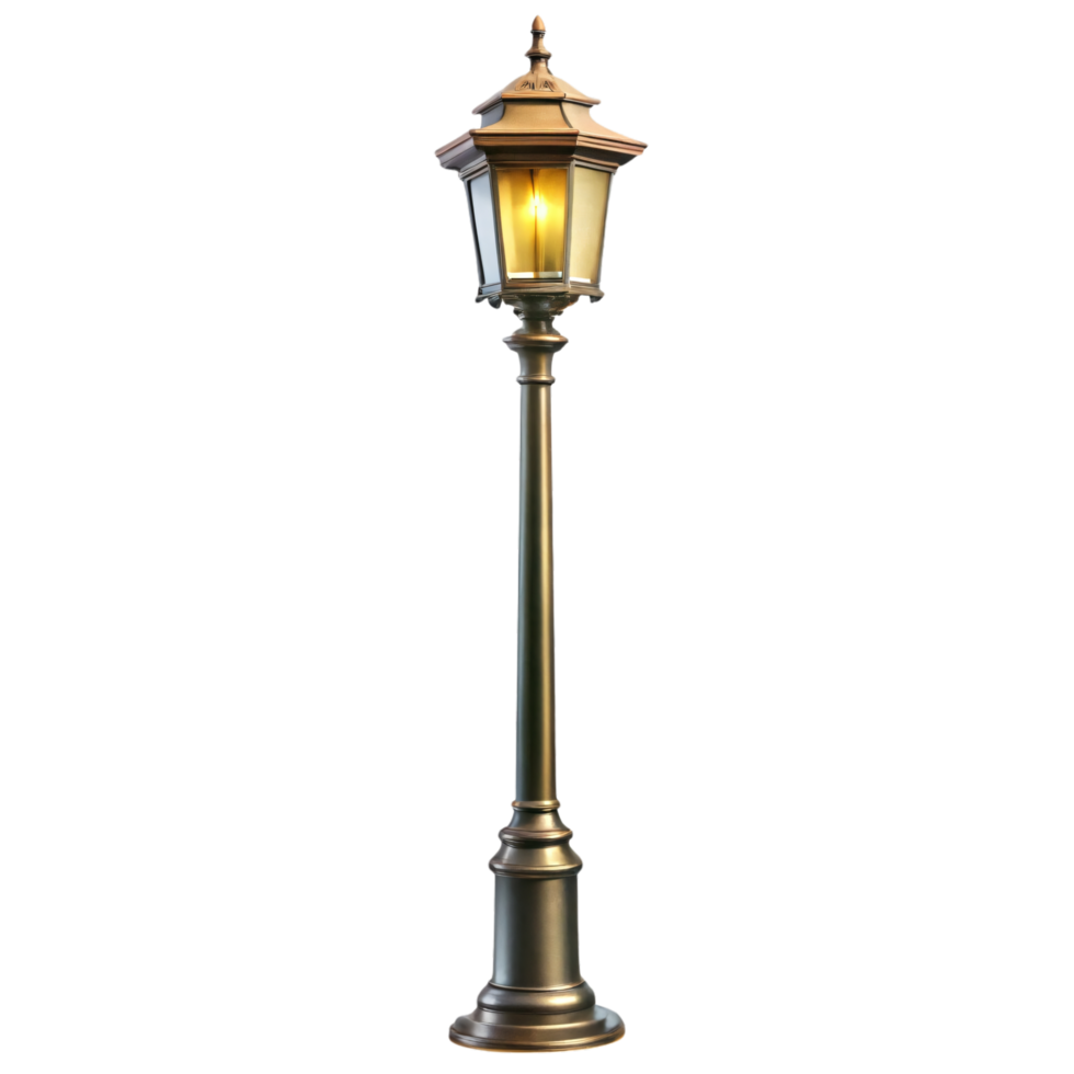 Vintage Street Lamp, Elegant, tall vintage street lamp with a warm glow, ideal for evoking a classic, nostalgic ambiance in outdoor settings png