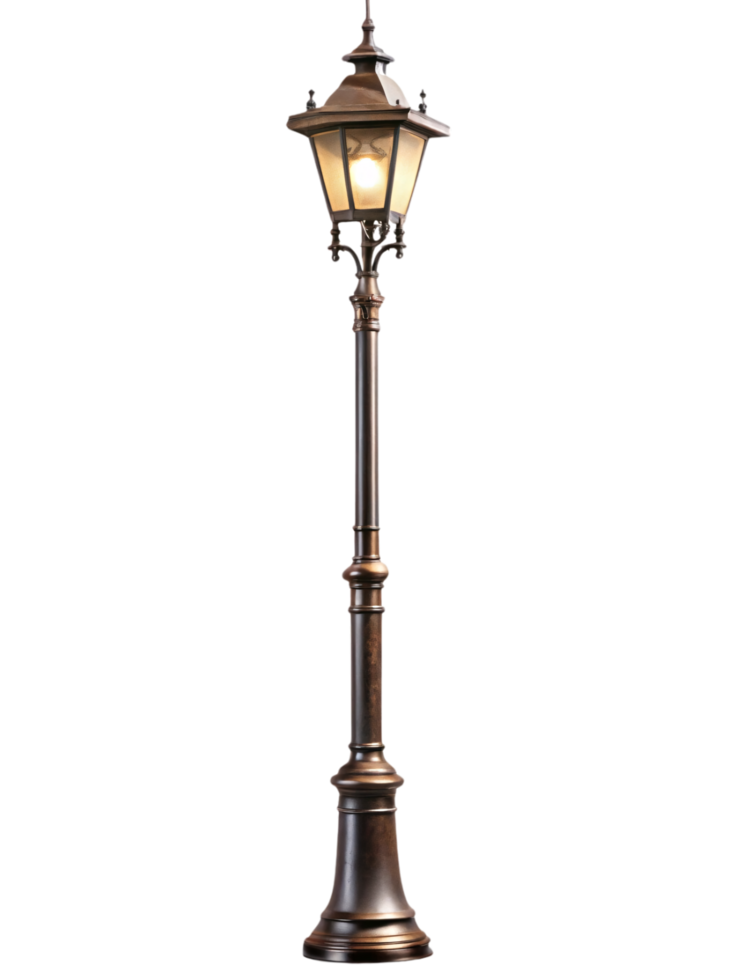 Classic Victorian Street Lamp, Tall, elegant street lamp with intricate details, evoking a Victorian-era charm, perfect for a historic or antique look png