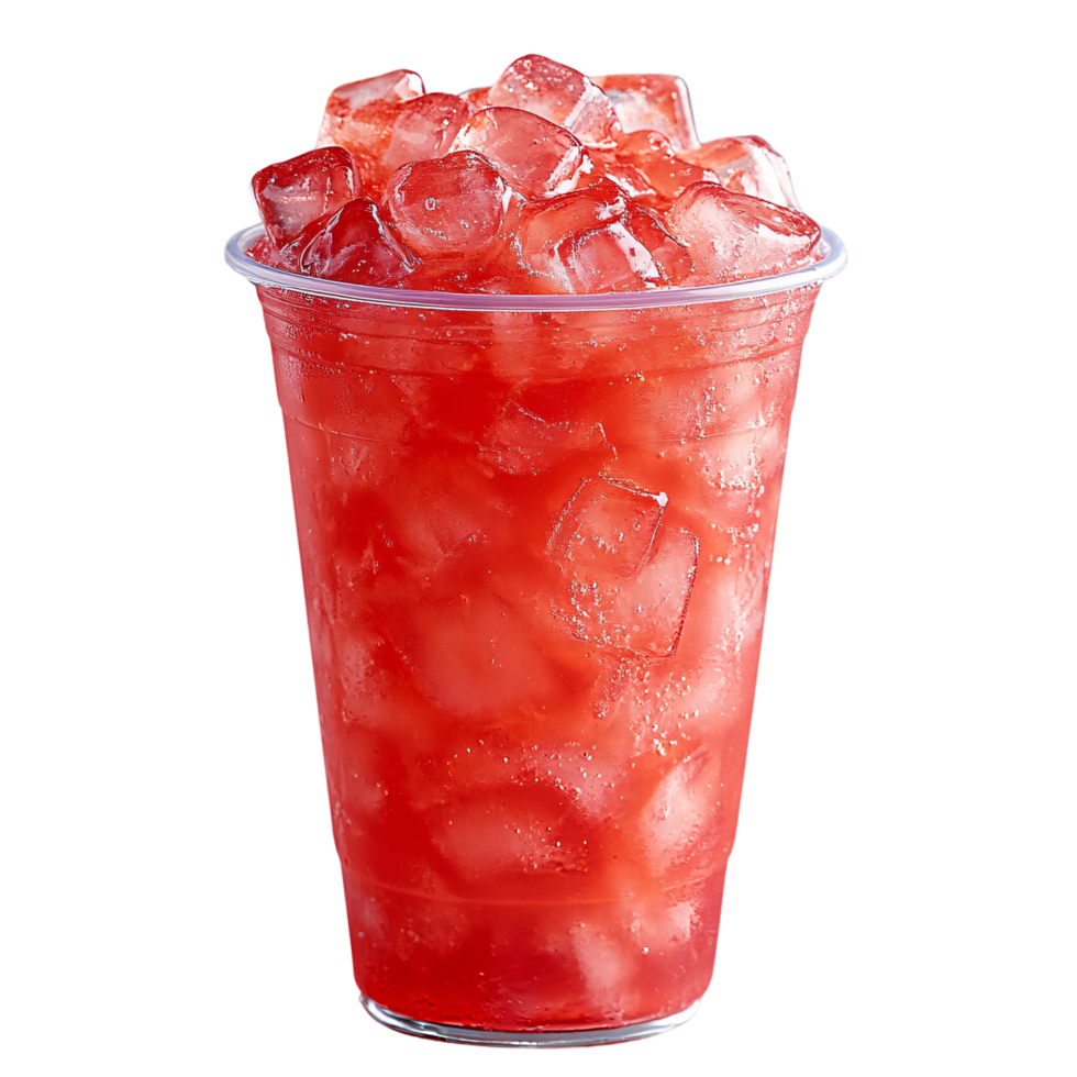 Plastic cup filled with bright red, iced beverage, creating a refreshing, vibrant appeal with a hint of summer vibes png