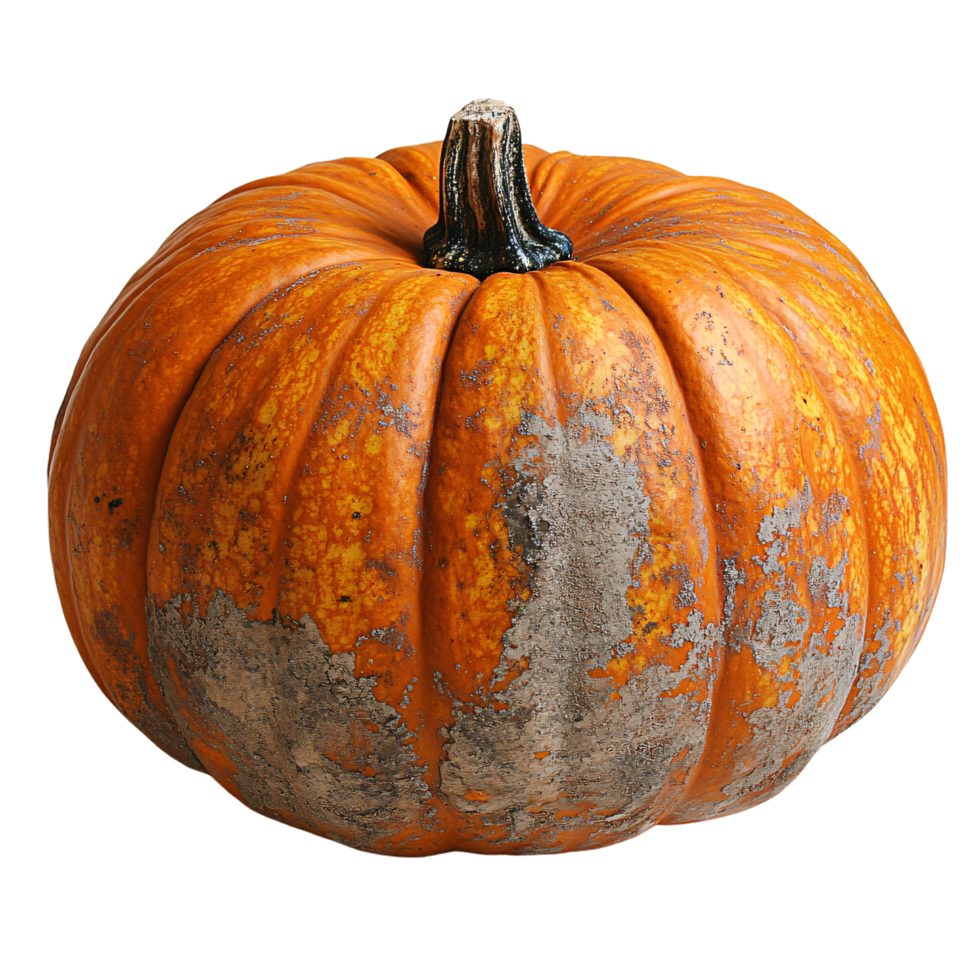 A rustic, weathered pumpkin with patches of discoloration, giving it a character-filled, vintage look that speaks of time and harvest season png