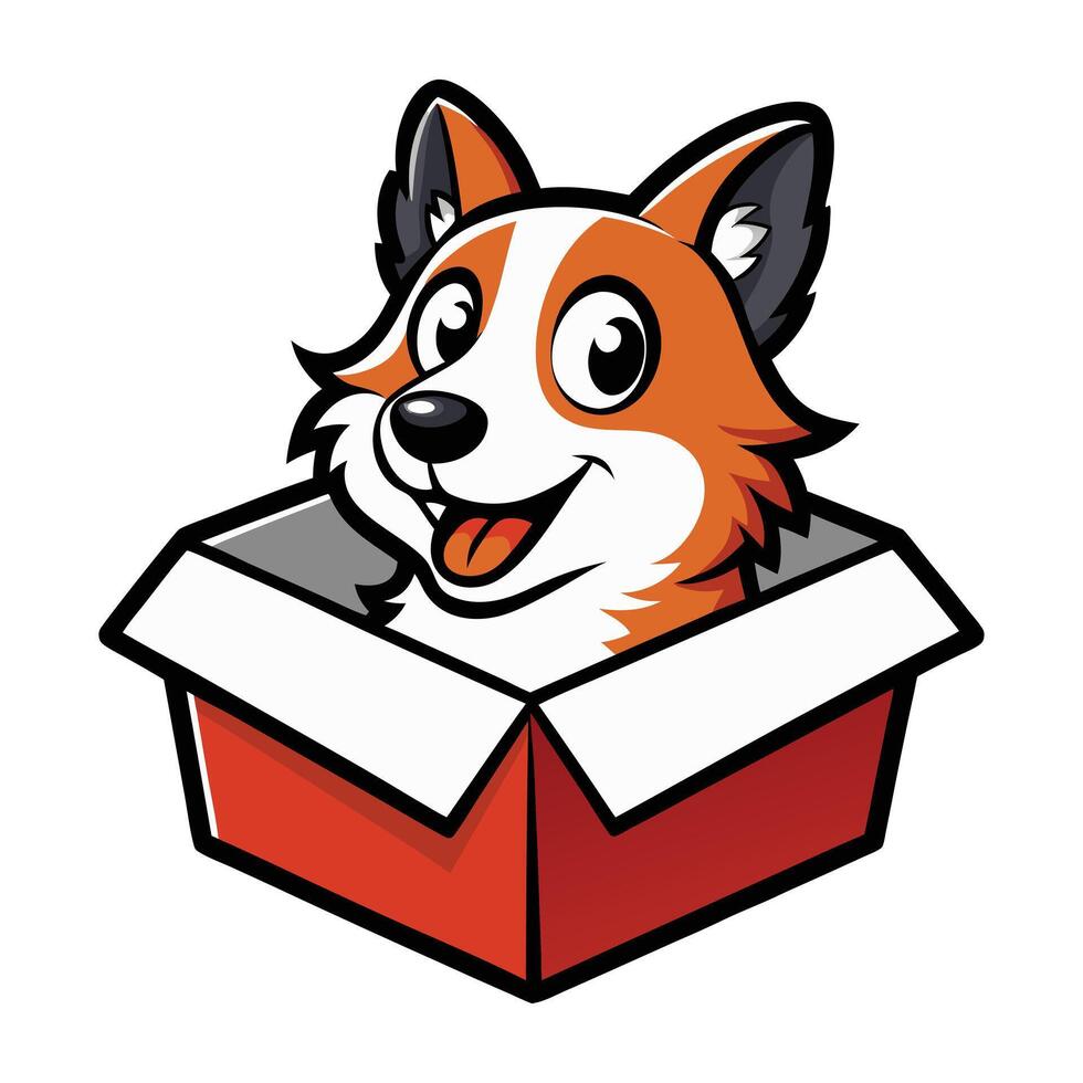 Cute Border Collie Playing in Box Cartoon Box Fort Fun vector