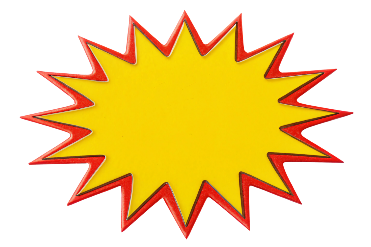 A bright yellow starburst with a red outline, designed in a comic style. Bold and energetic, ideal for emphasizing messages png