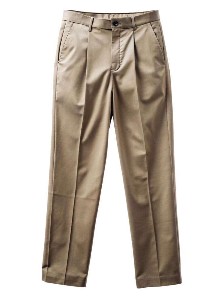 Tan dress pants with sharp pleats and a sleek finish, providing a sophisticated, formal look suitable for professional settings png
