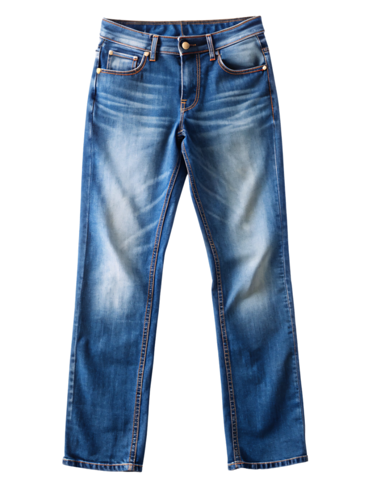 A pair of blue jeans, slightly different wash, with faded patches and defined seams, offering a rugged, stylish appearance png