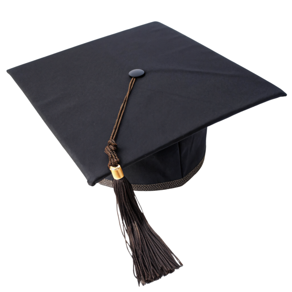 A classic black graduation cap with a brown tassel, symbolizing success and the culmination of academic dedication and hard work png