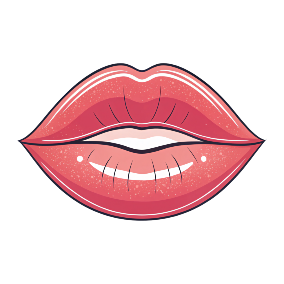 An illustration of red lips, glossed and shiny, with a slightly different expression. Suggests glamour, beauty, or flirtation png