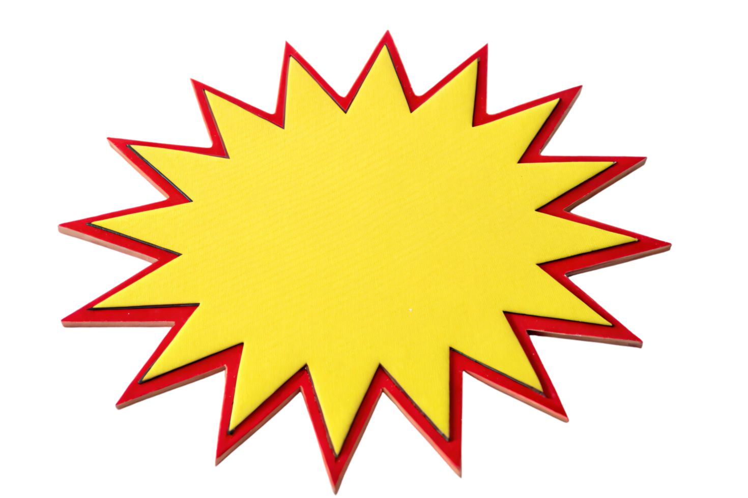 A yellow starburst with a red outline, evoking a bold comic-book effect. Striking and dynamic, perfect for highlighting announcements png