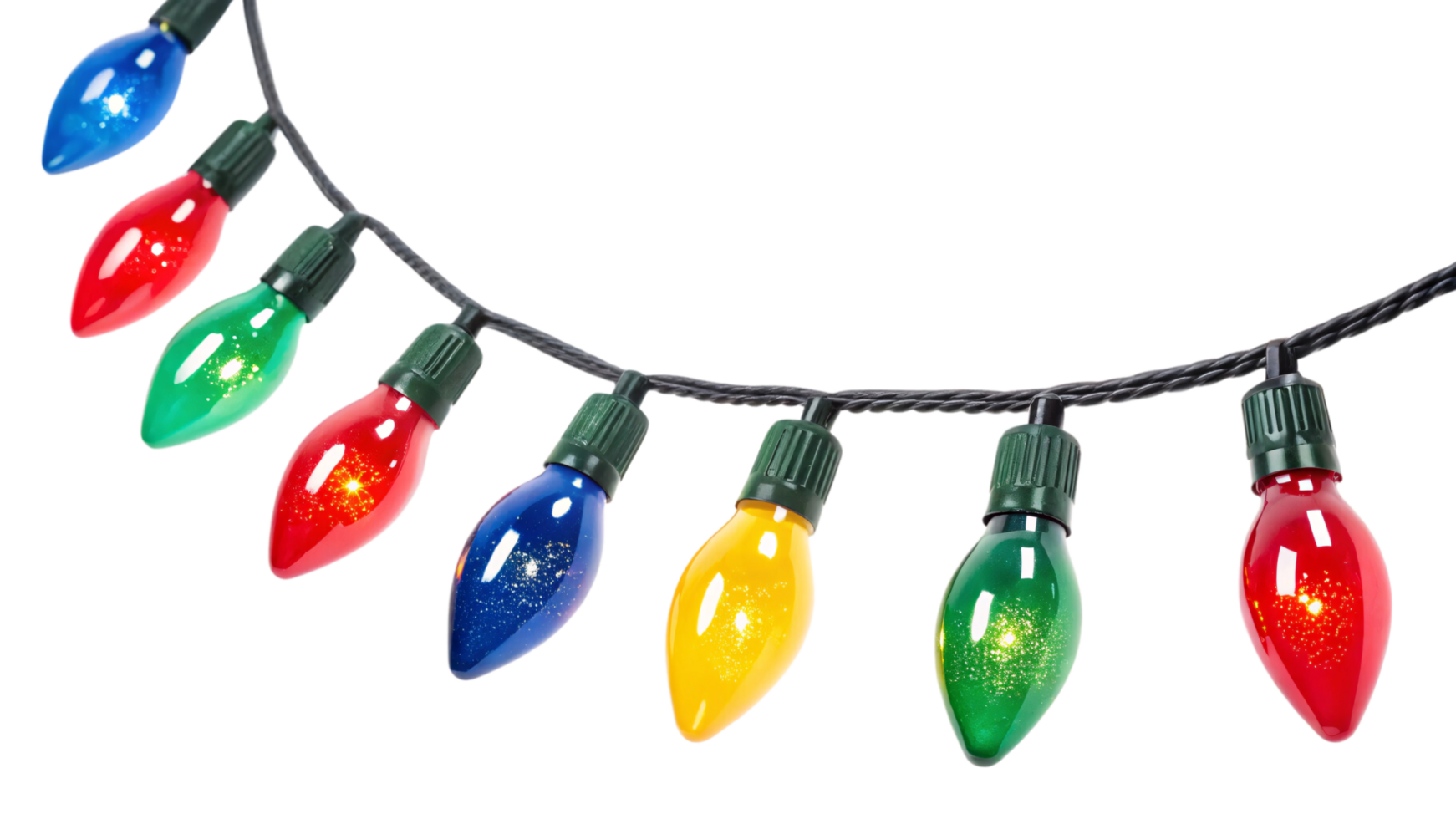 A detailed view of sparkling red, green, and yellow Christmas lights, twinkling brightly, representing holiday warmth and celebrations png